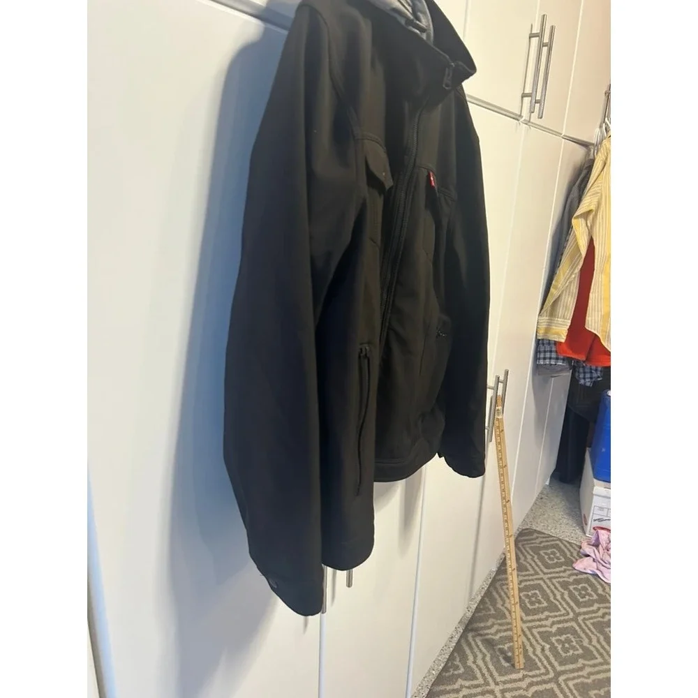 Levis Mens Black Softshell Hooded Jacket‎ Full Zip Windbreaker Coat Large